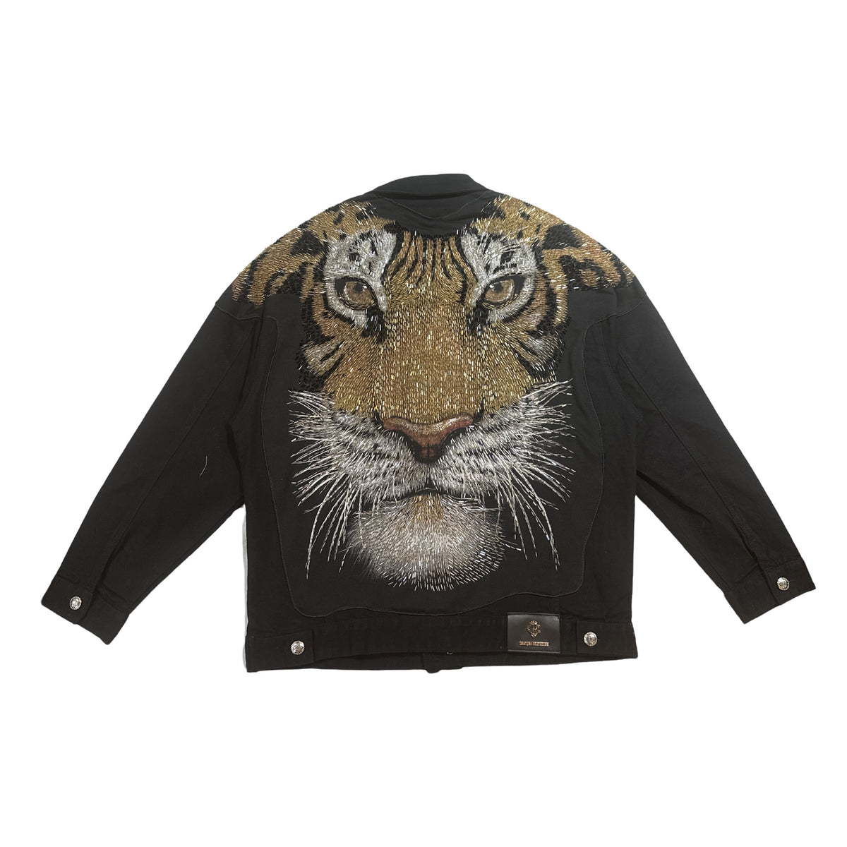 Barocco Tiger Hand Painted Sequin Black Jean Jacket - Dudes Boutique