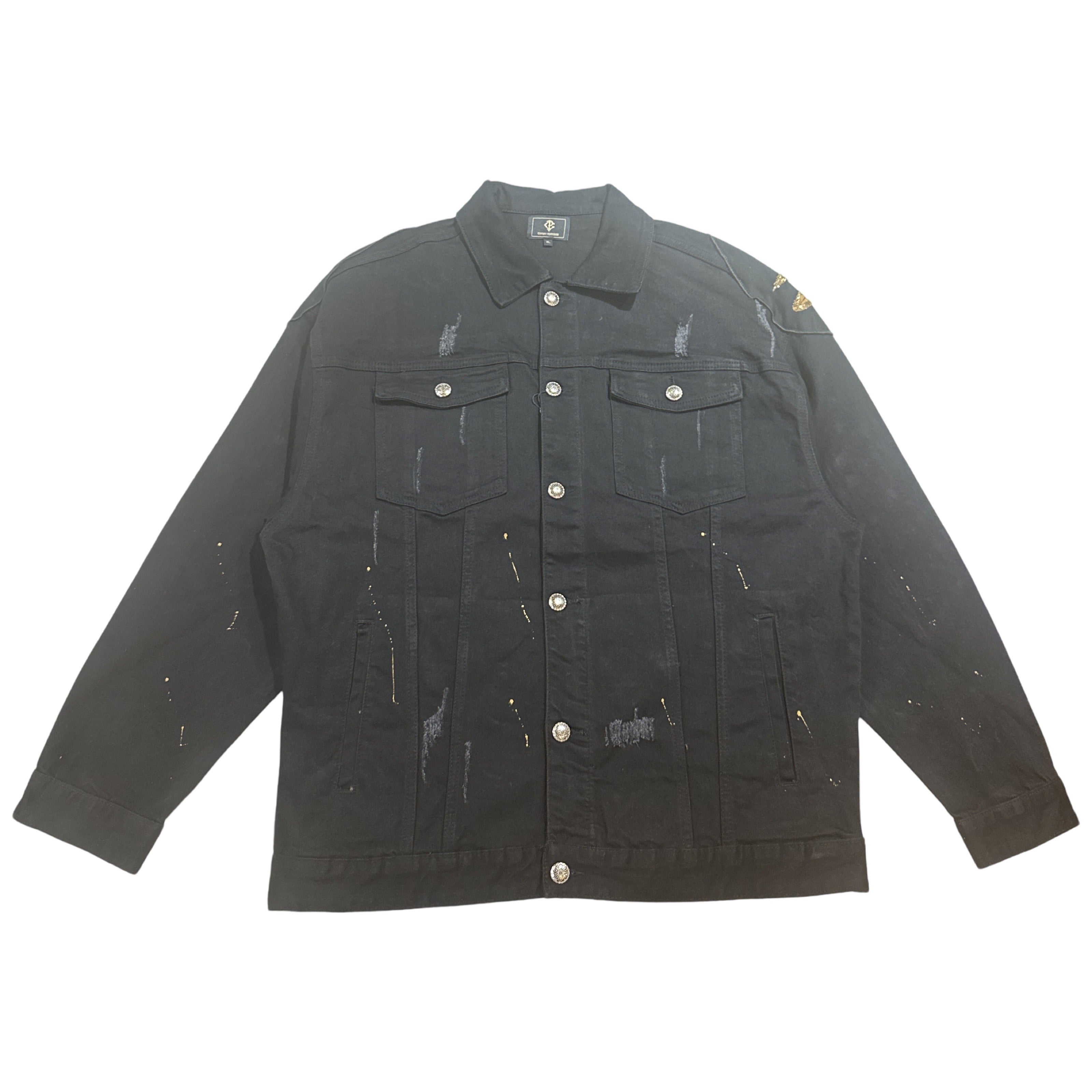 Barocco Eagle Hand Painted Sequin Black Jean Jacket - Dudes Boutique