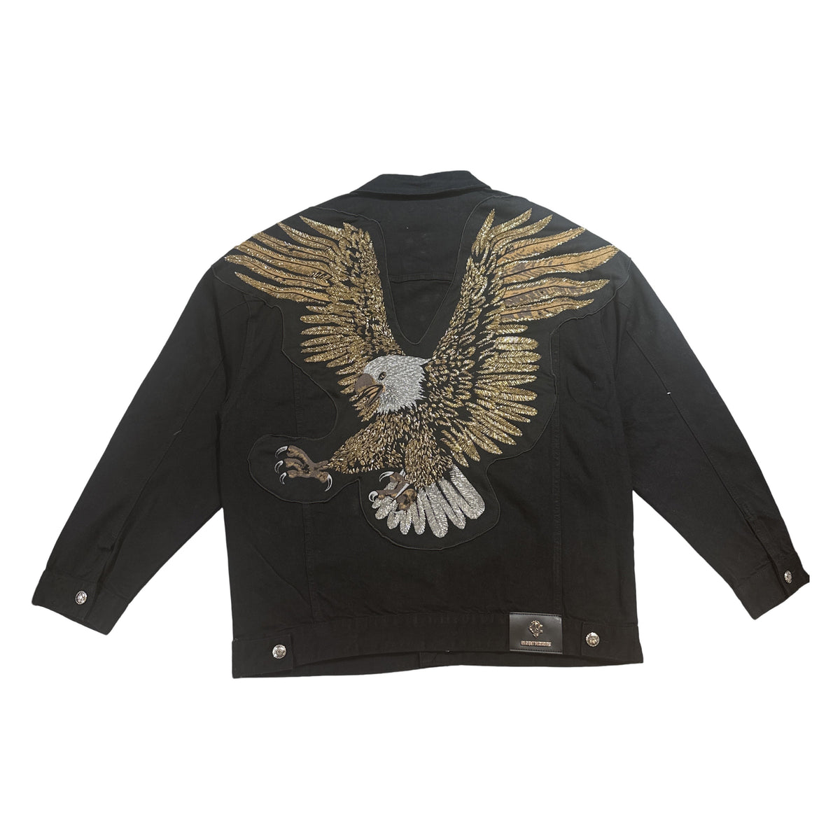 Barocco Eagle Hand Painted Sequin Black Jean Jacket - Dudes Boutique