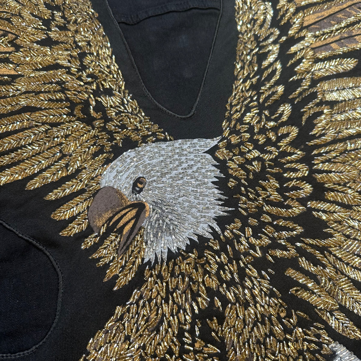Barocco Eagle Hand Painted Sequin Black Jean Jacket - Dudes Boutique