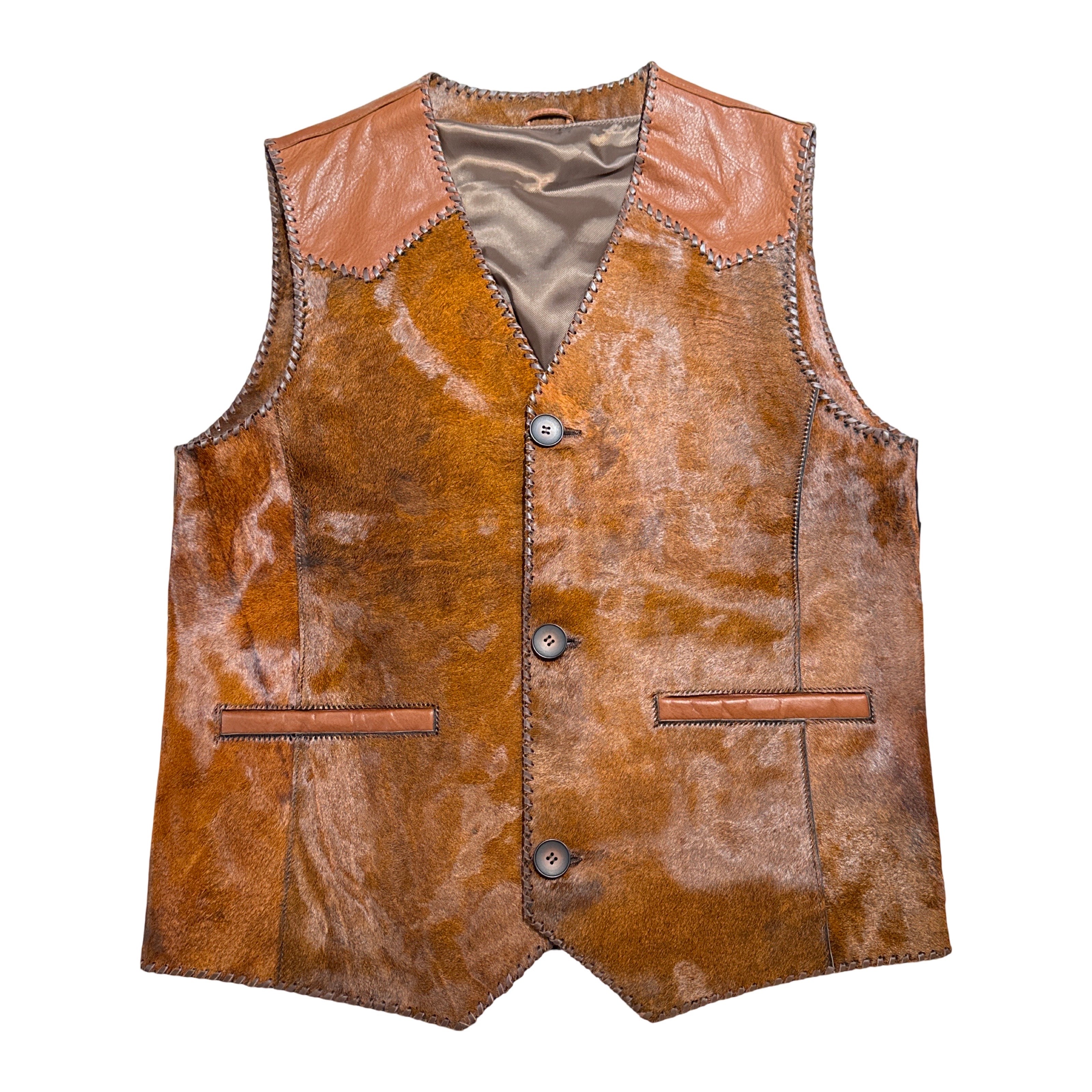 Kashani Rustic Cognac Cavallino Pony Hair Hand Woven Vest - Dudes Boutique