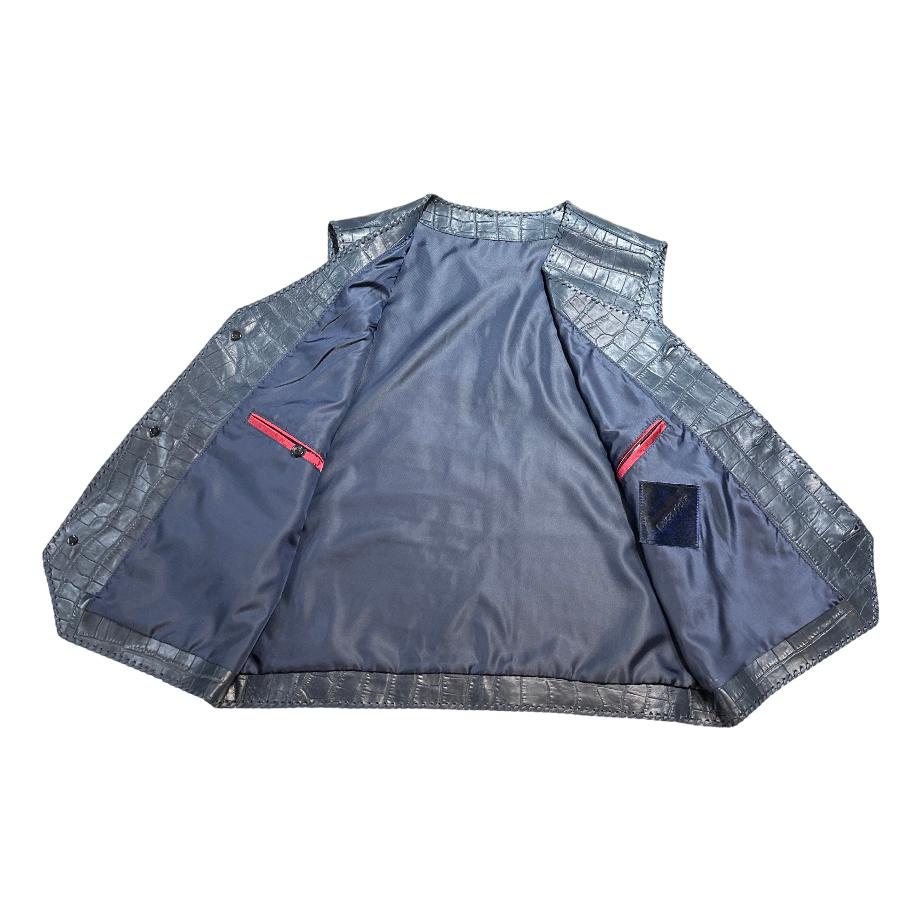 Kashani Navy Cavallino Pony Hair & Alligator Hand Woven Vest - Dudes Boutique