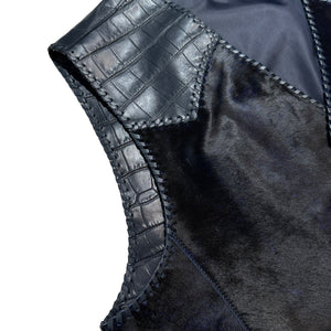 Kashani Navy Cavallino Pony Hair & Alligator Hand Woven Vest - Dudes Boutique