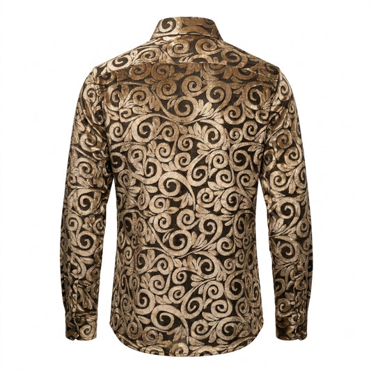 Pronti S6840 Gold Burnout Velvet Button Up Shirt