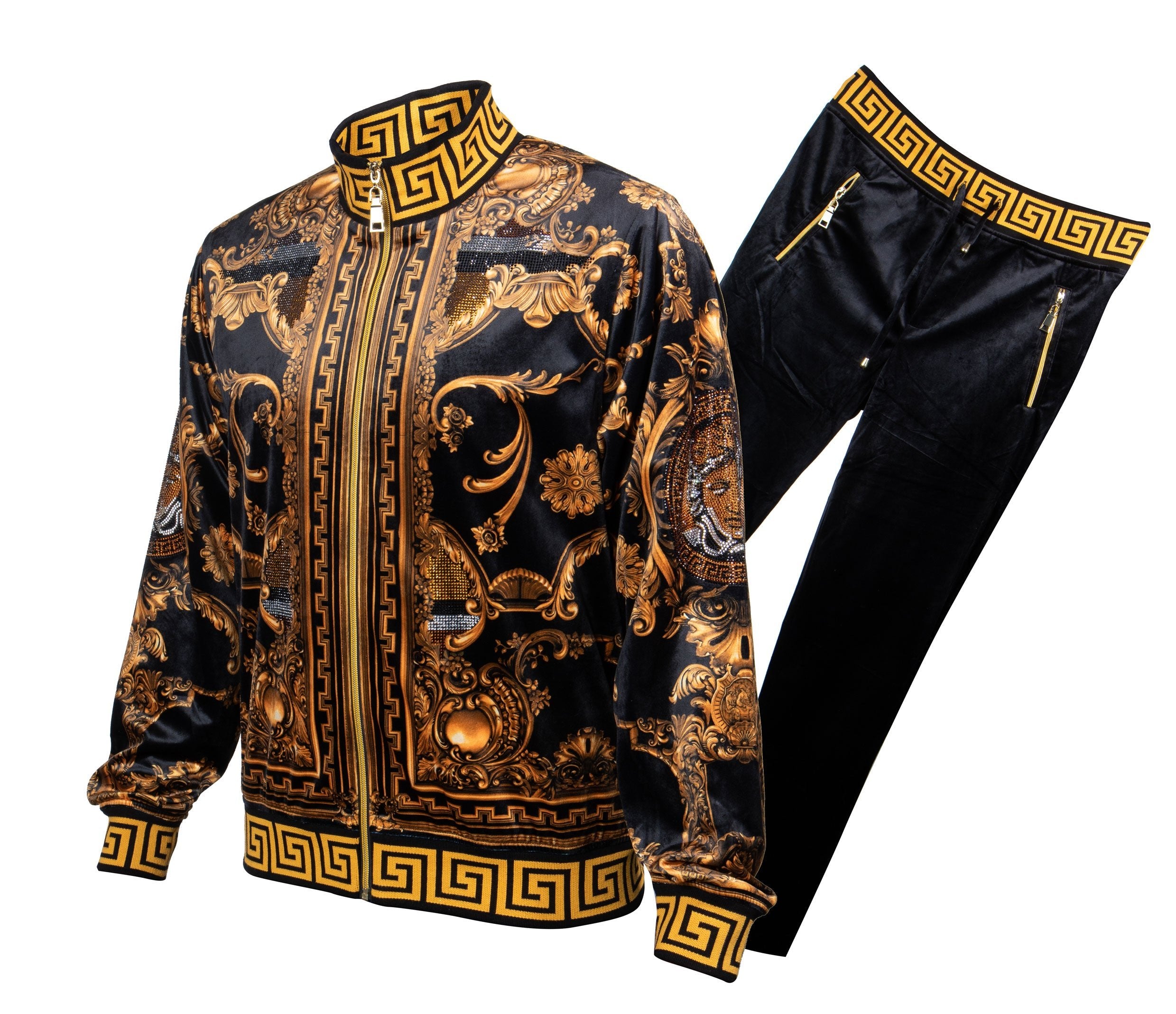 Prestige Black / Gold Royal Crystal Medusa Jogger Set - Dudes Boutique