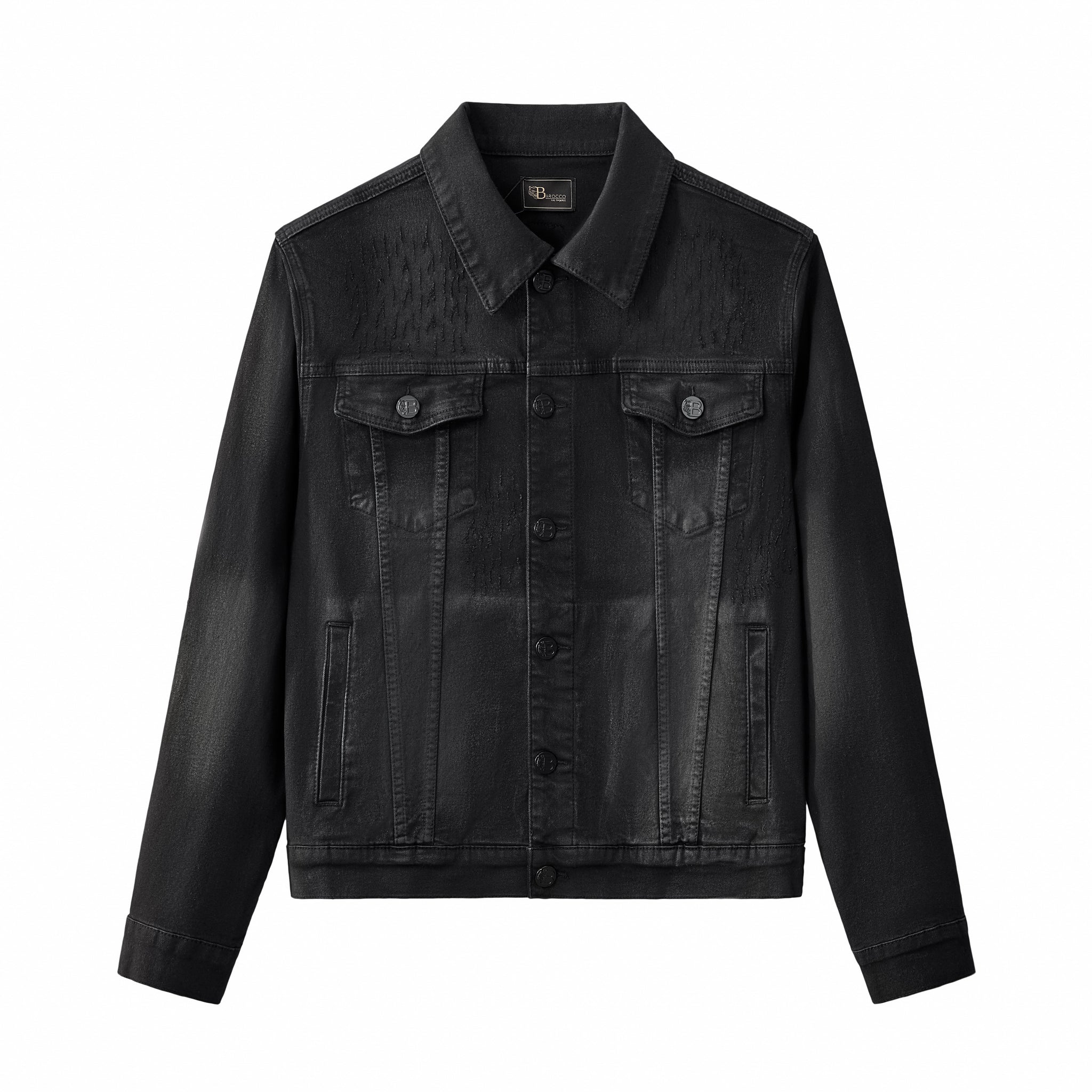 Obsidian Distressed Denim Jacket BLACK