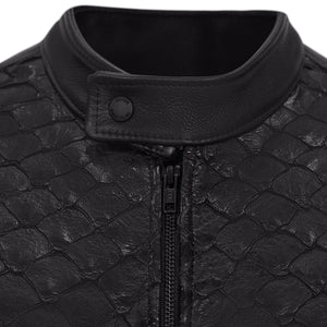 Kashani Black Pirarucu Fish / Lambskin Leather Jacket - Dudes Boutique