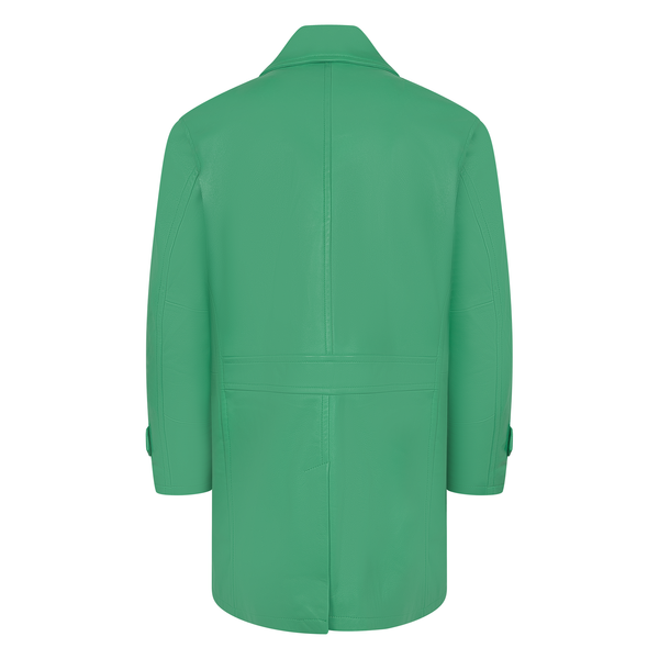 Kashani Kelly Green Double Breasted Lambskin 3/4 Trench Coat - Dudes Boutique