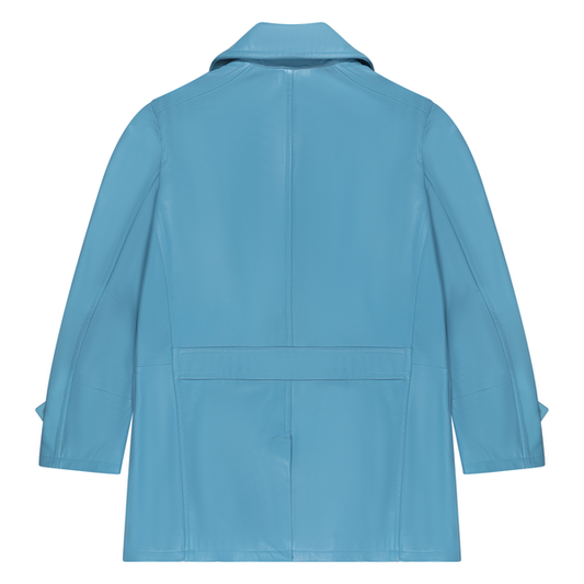 Kashani Powder Blue Double Breasted Lambskin 3/4 Trench Coat - Dudes Boutique
