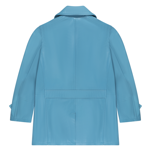 Kashani Powder Blue Double Breasted Lambskin 3/4 Trench Coat - Dudes Boutique