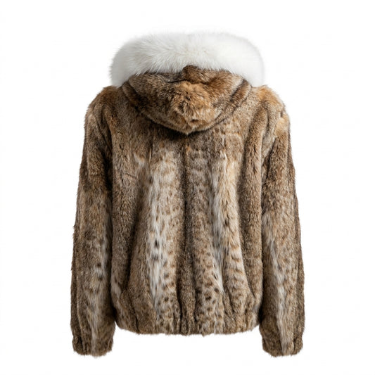Kashani Men's Natural Lynx Fur Jacket with Fox Fur Hood