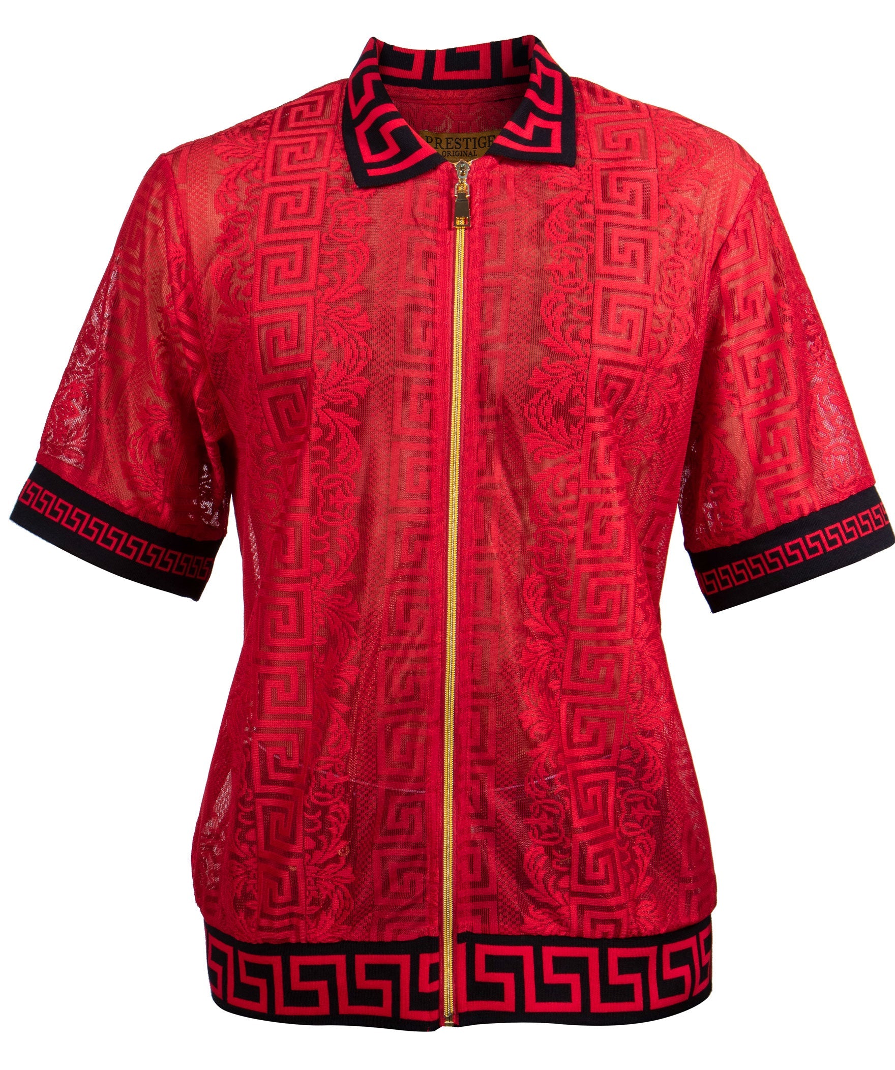 Prestige Red Lace Zip-Up Shirt - Dudes Boutique