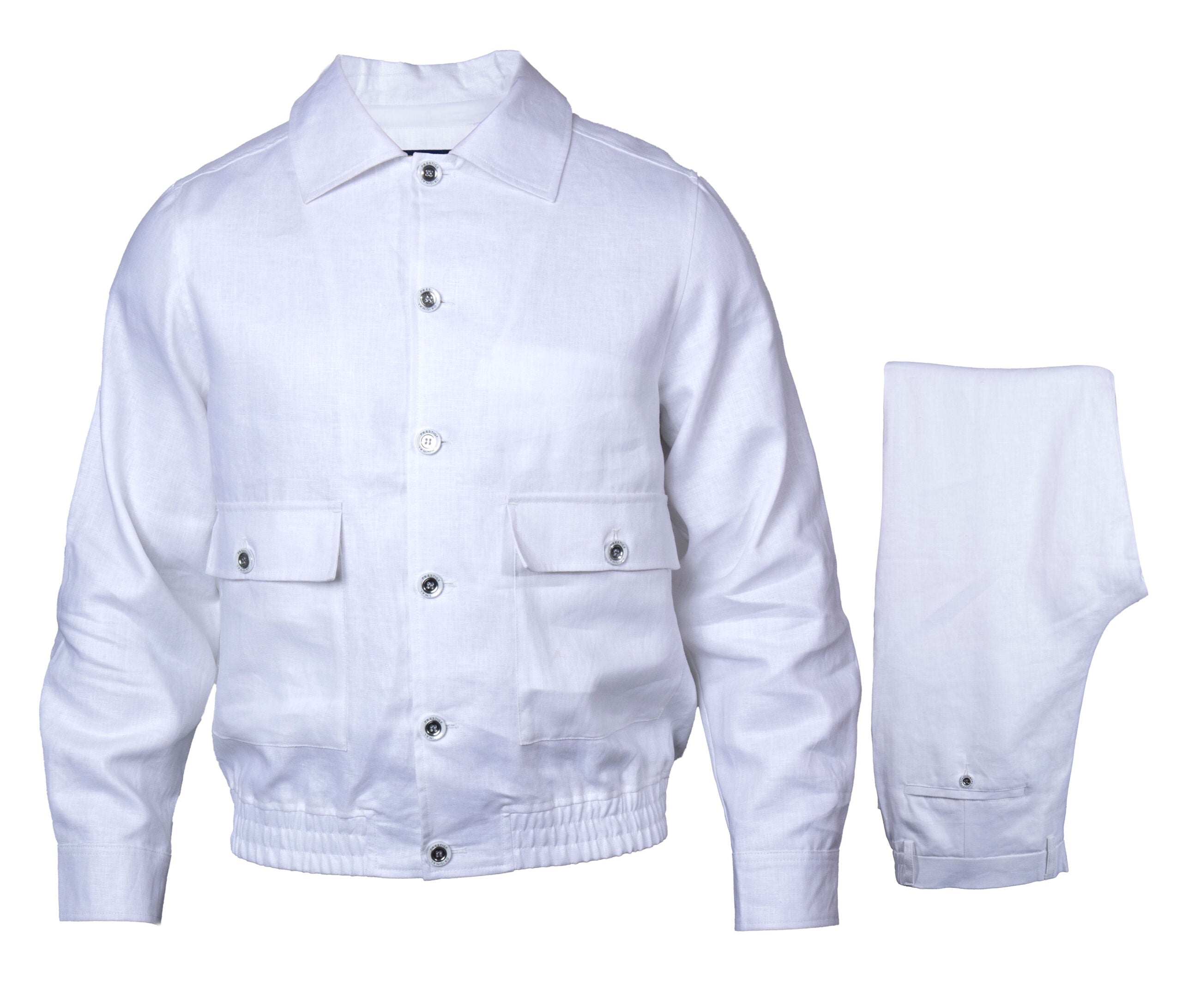 Prestige LNG-6300 White Linen Button Up Jacket & Pant Set