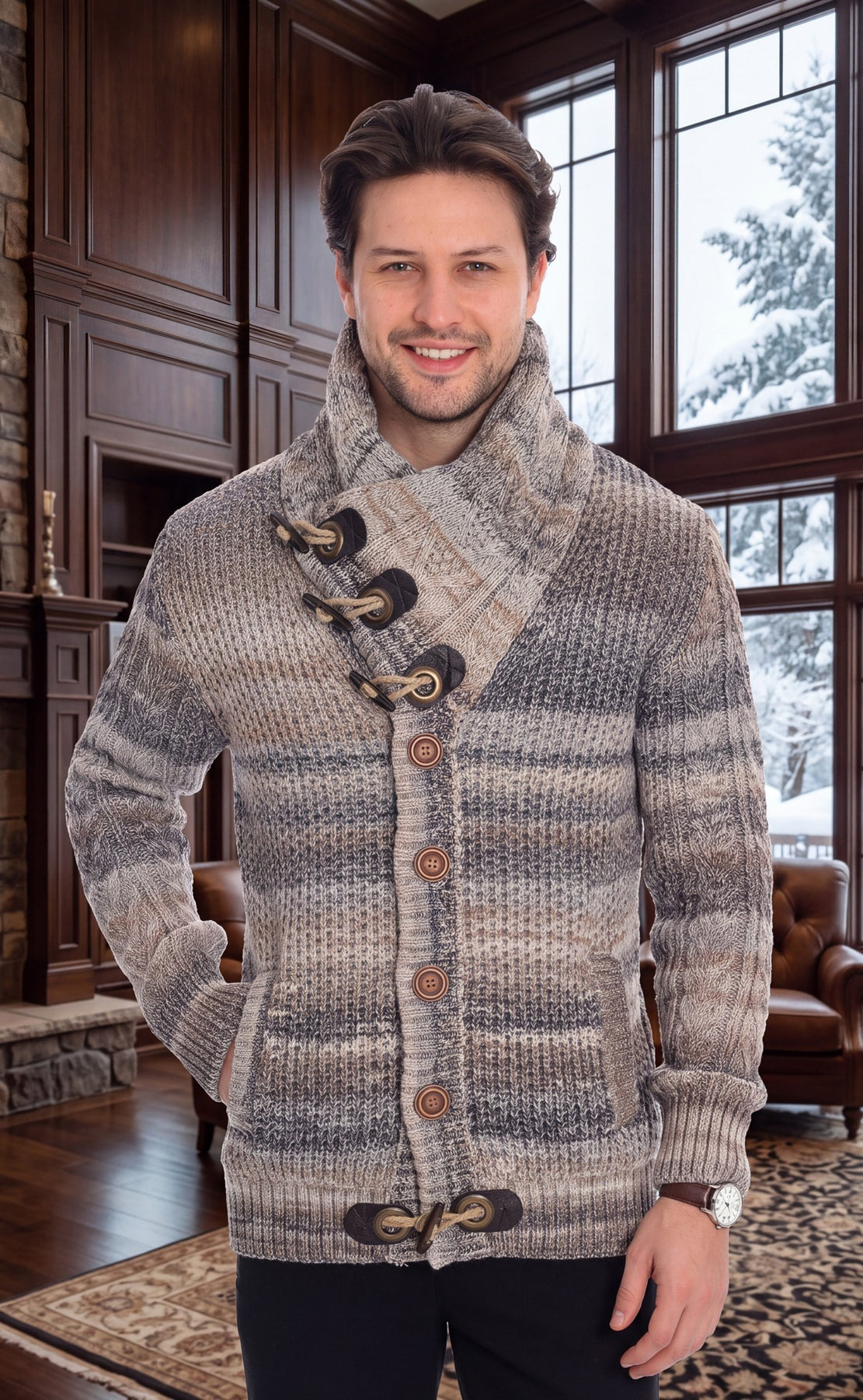 LCR Men's 12770-C Beige Knit Sweater