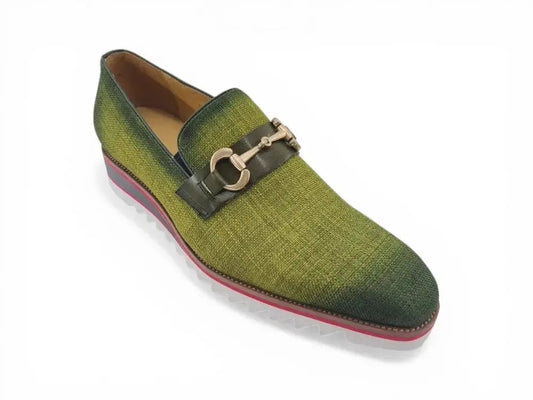 Linen Loafer With Gold Tone Buckle