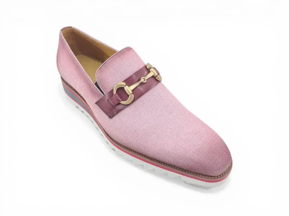 Linen Loafer With Gold Tone Buckle