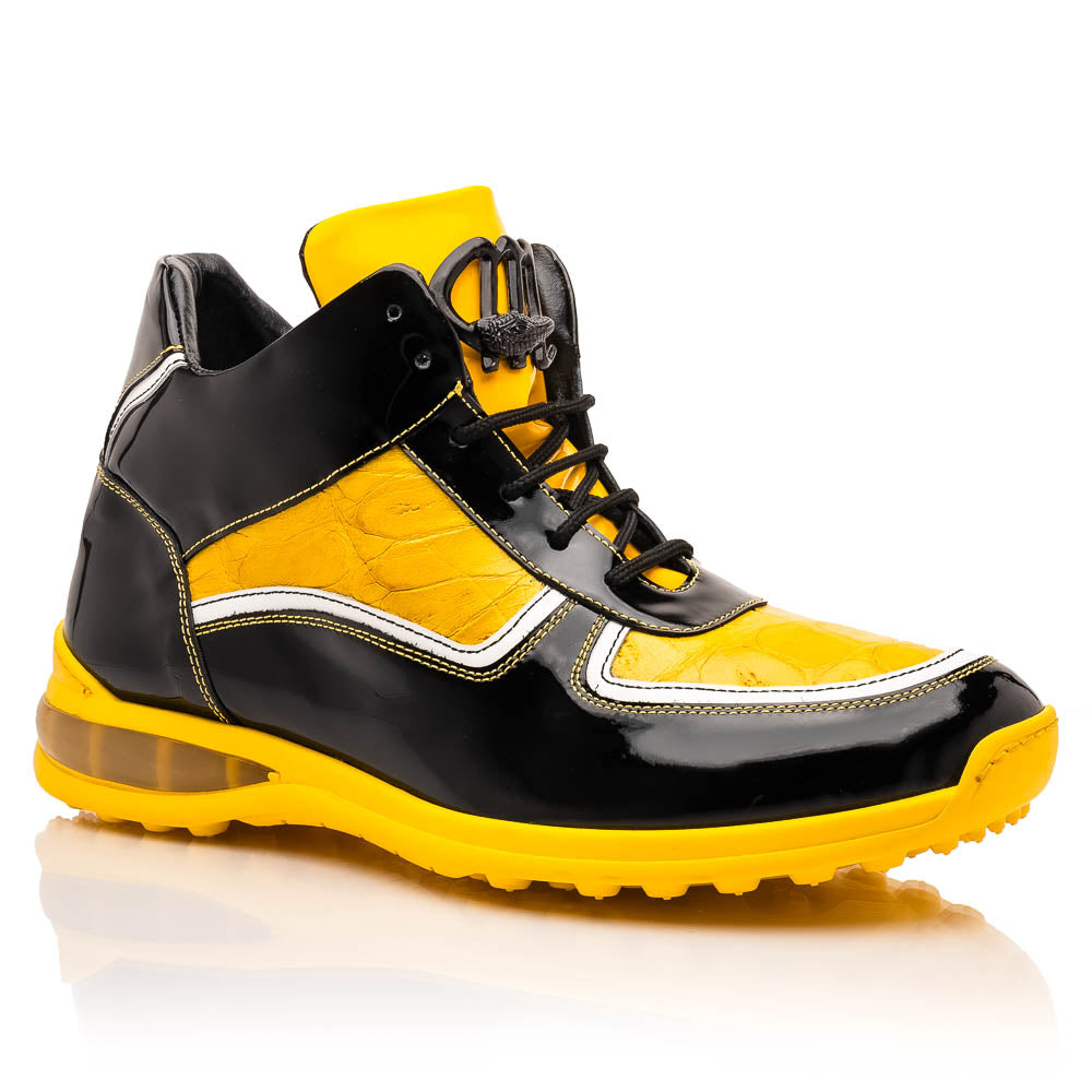 Mauri M797 Black & Yellow Baby Croc / Patent Leather Sneakers - Dudes Boutique