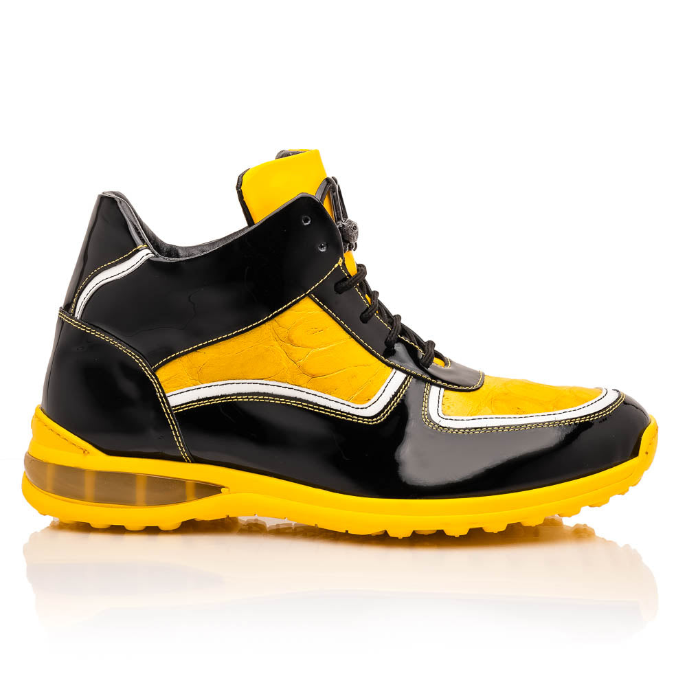 Mauri M797 Black & Yellow Baby Croc / Patent Leather Sneakers - Dudes Boutique