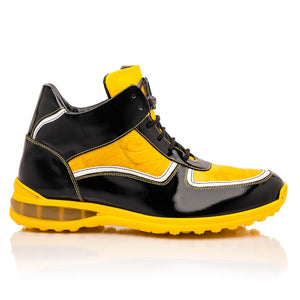 Mauri M797 Black & Yellow Baby Croc / Patent Leather Sneakers - Dudes Boutique