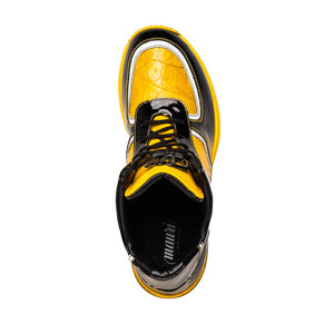 Mauri M797 Black & Yellow Baby Croc / Patent Leather Sneakers - Dudes Boutique