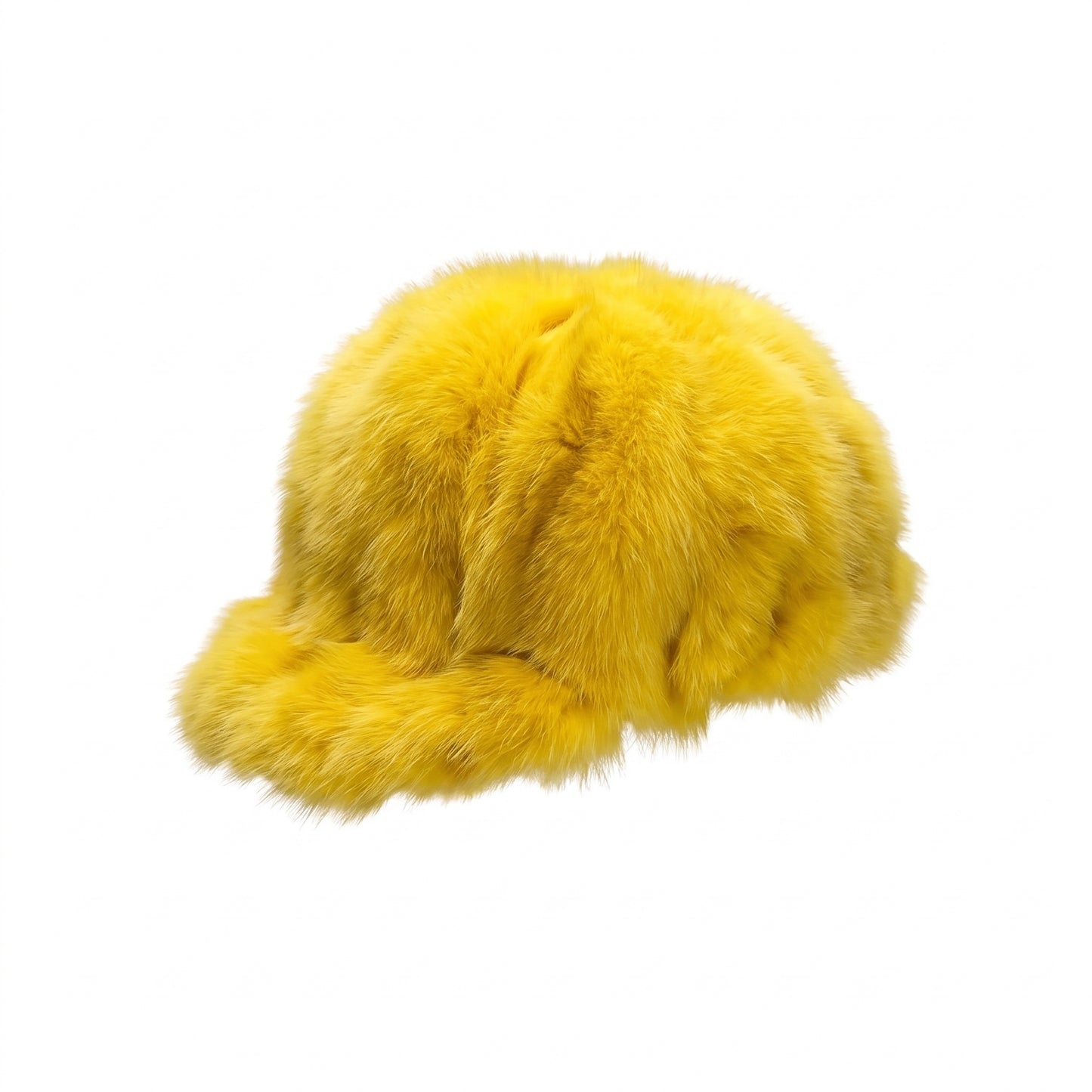 Kashani Yellow Diamond Cut Fox Fur Baseball Hat