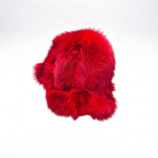 Kashani Red Diamond Cut Fox Fur Baseball Hat