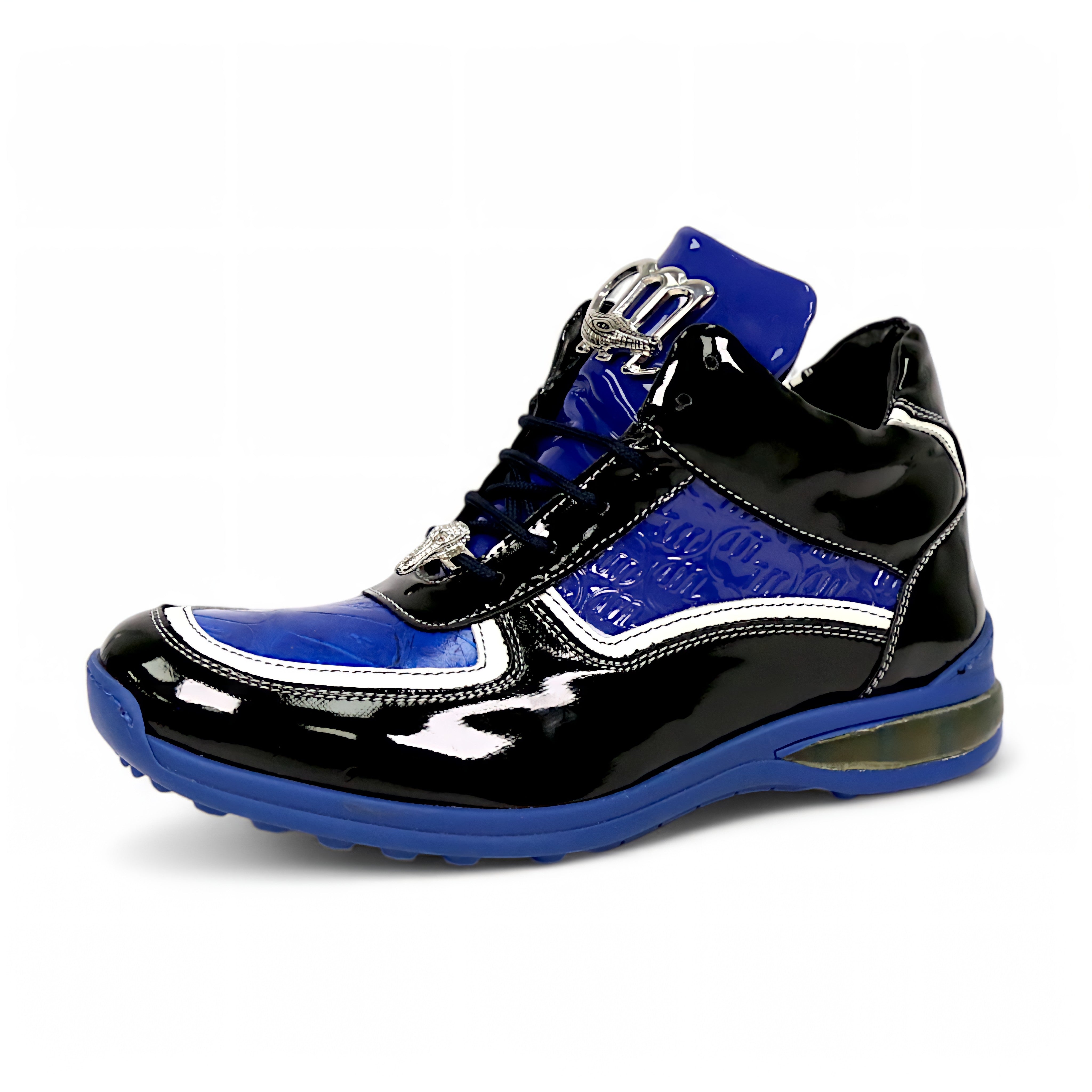 Mauri M797 Black & Blue Baby Croc / Patent Leather Sneakers - Dudes Boutique