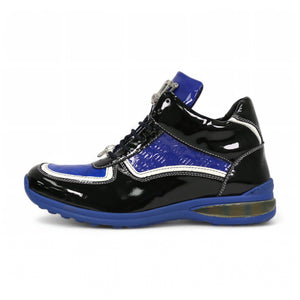 Mauri M797 Black & Blue Baby Croc / Patent Leather Sneakers - Dudes Boutique