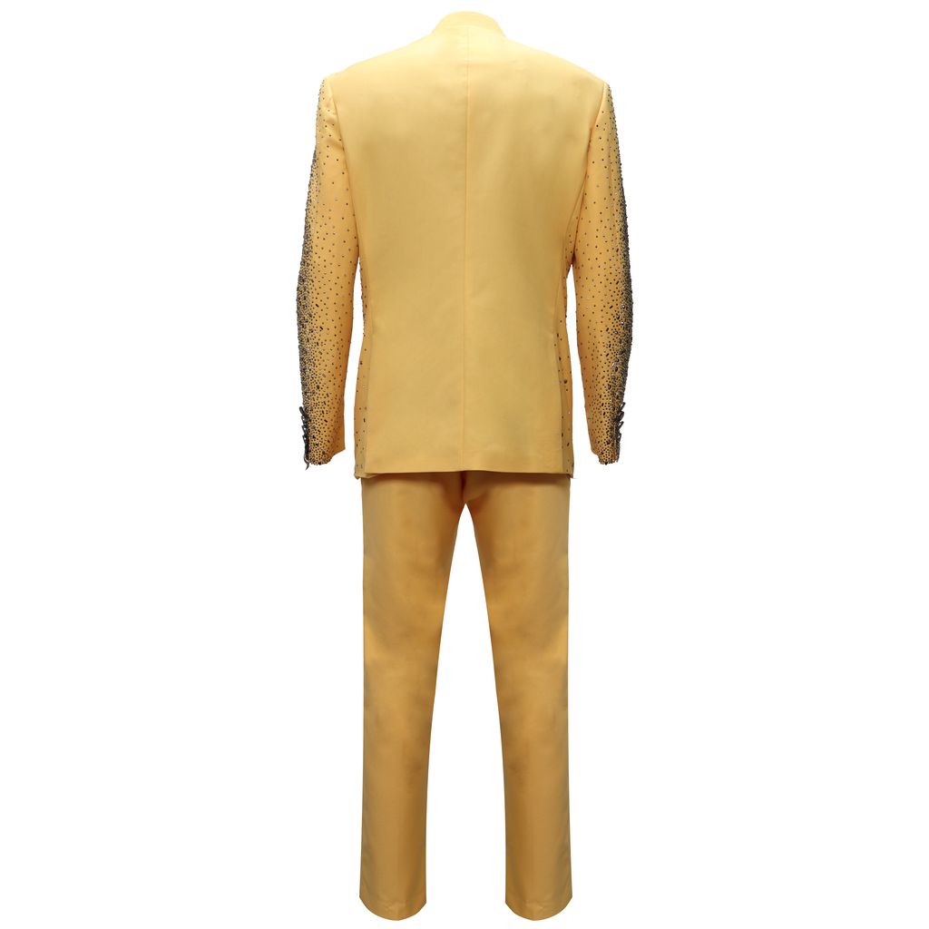 Golden Radiance Crystal Suit Set-YELLOW/GUN - Dudes Boutique