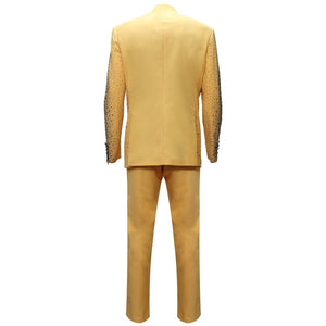 Golden Radiance Crystal Suit Set-YELLOW/GUN - Dudes Boutique