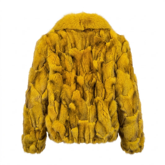 Kashani Men's Yellow Diamond Cut Fox Fur Coat