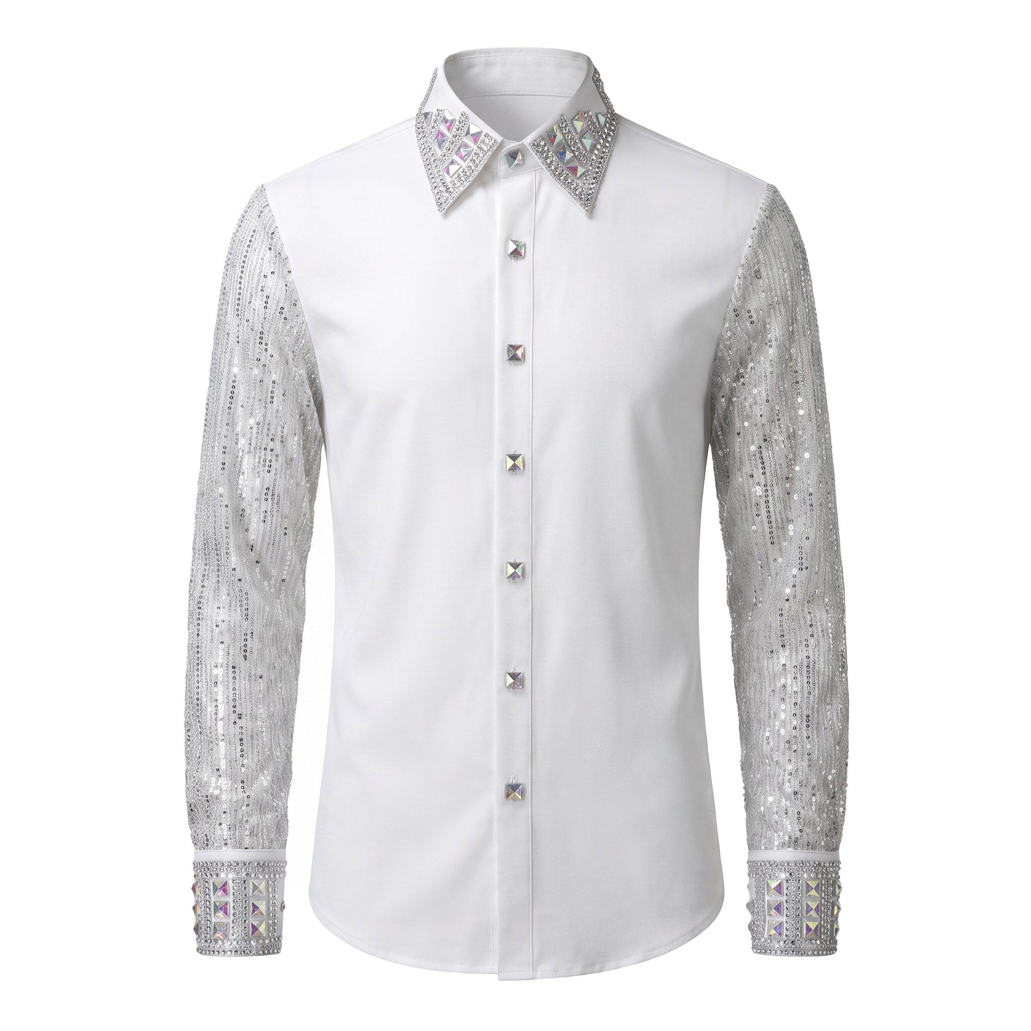 Kashani White & Silver Hyper Crystal Button-Up Zip Shirt