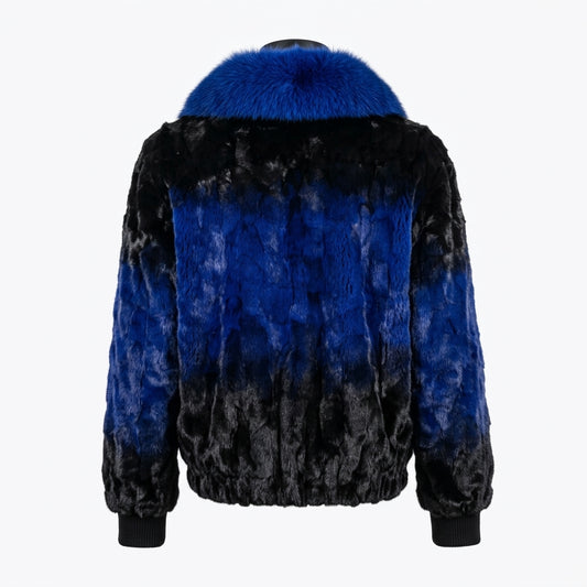 Kashani Royal Blue Fade Diamond Cut Mink Coat / Fox Fur Collar