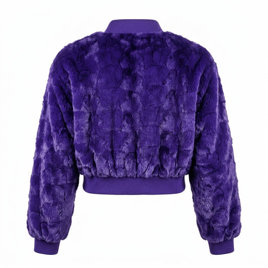 Kashani Women’s Purple Diamond Cut Mink Cropped Bomber Jacket