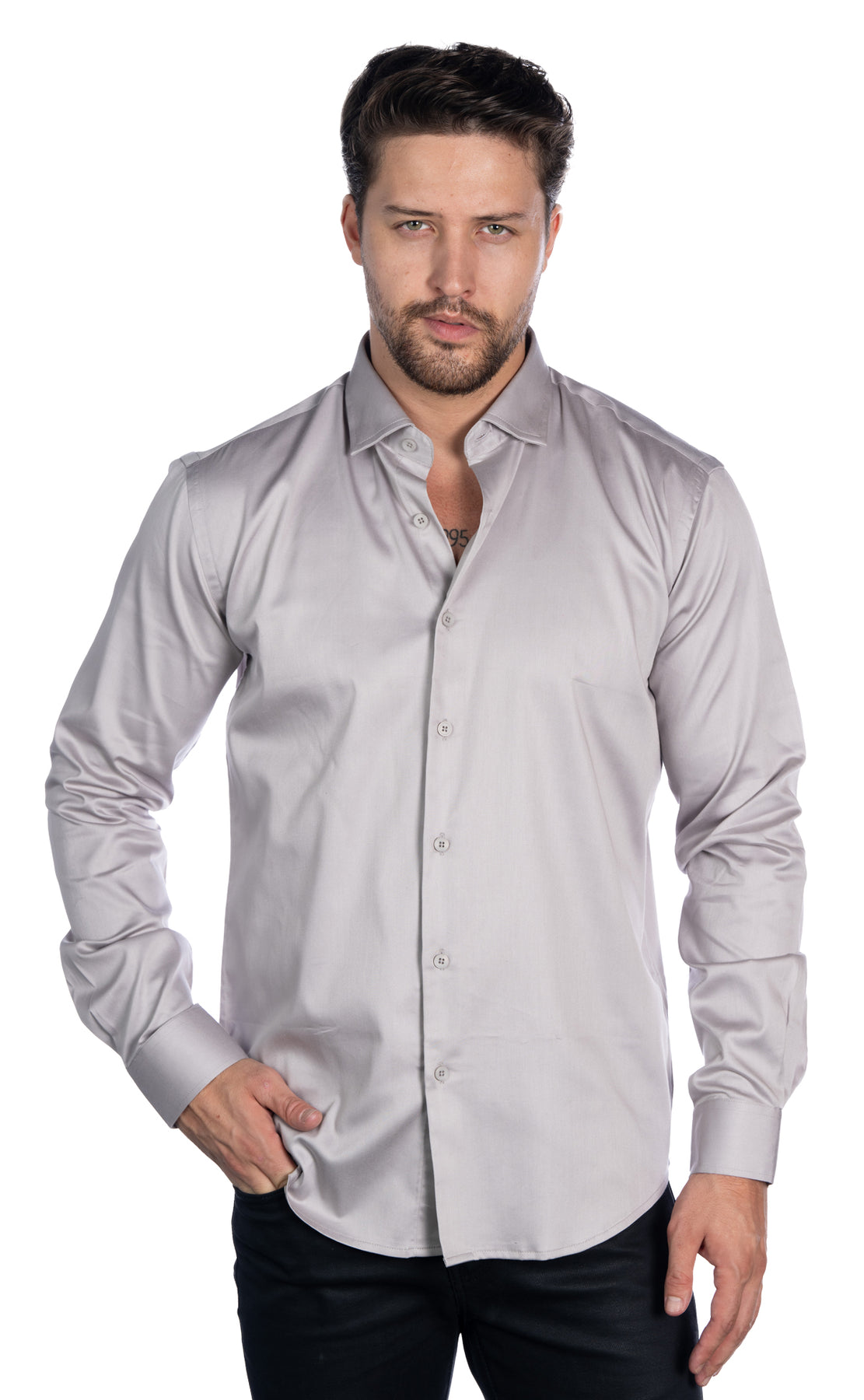Johnny Q Men's Silver Satin Button-Up Shirt - Dudes Boutique