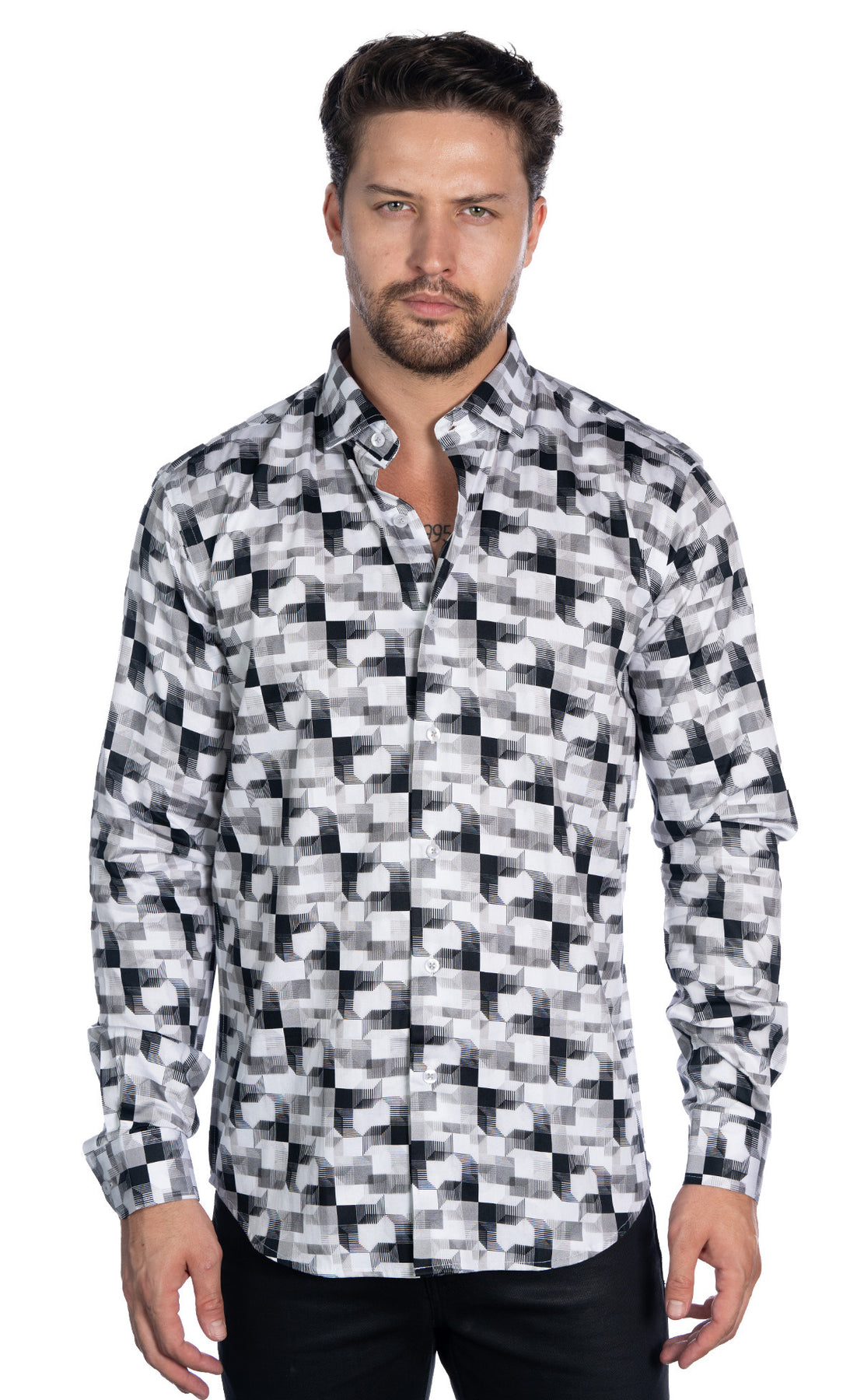 Johnny Q Men's Black & White Abstract Print Button-Up Shirt - Dudes Boutique