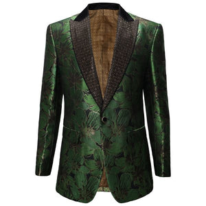 Midnight Bloom Jacquard Blazer GREEN GOLD - Dudes Boutique