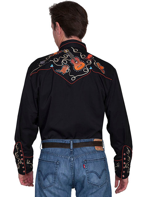 Scully Men’s Black Embroidered Guitar Western Shirt