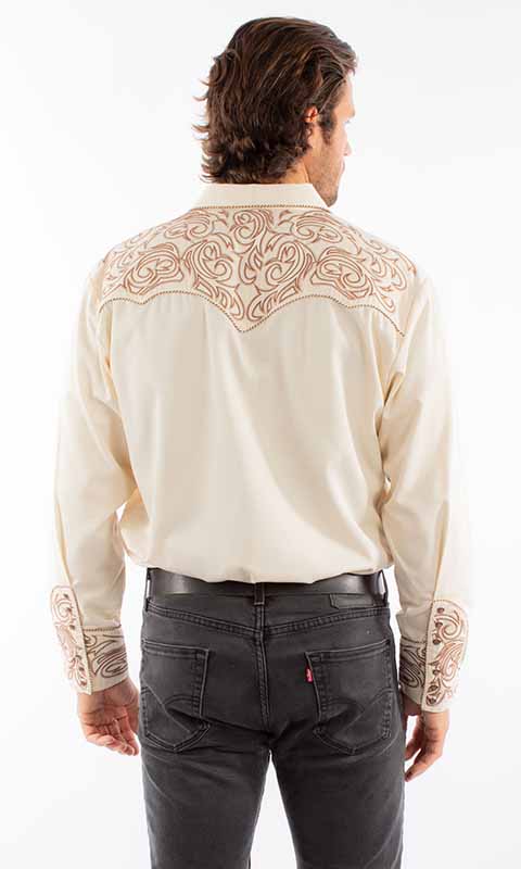 Scully Men’s Cream Embroidered Western Shirt