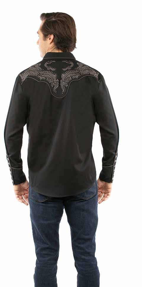 Scully Men’s Black Crystal Embroidered Western Shirt