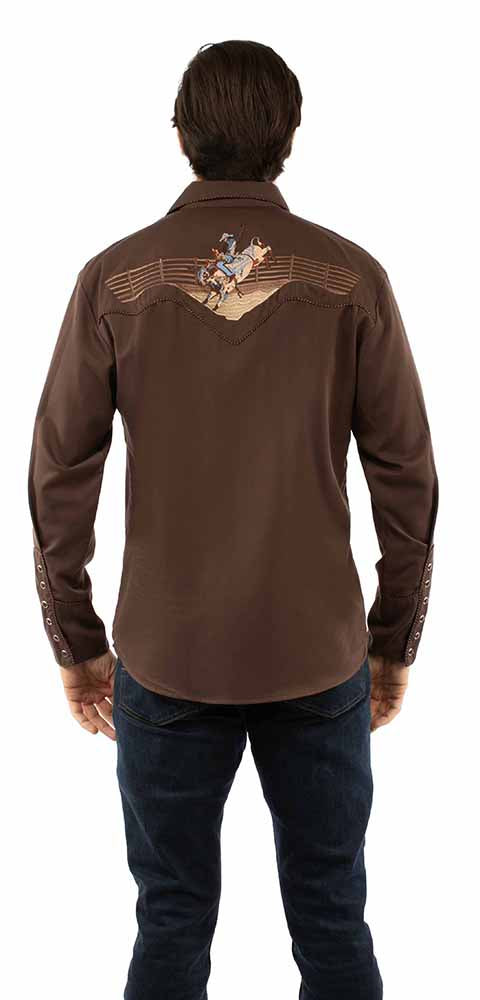 Scully Men’s Brown Embroidered Rodeo Bronco Western Shirt
