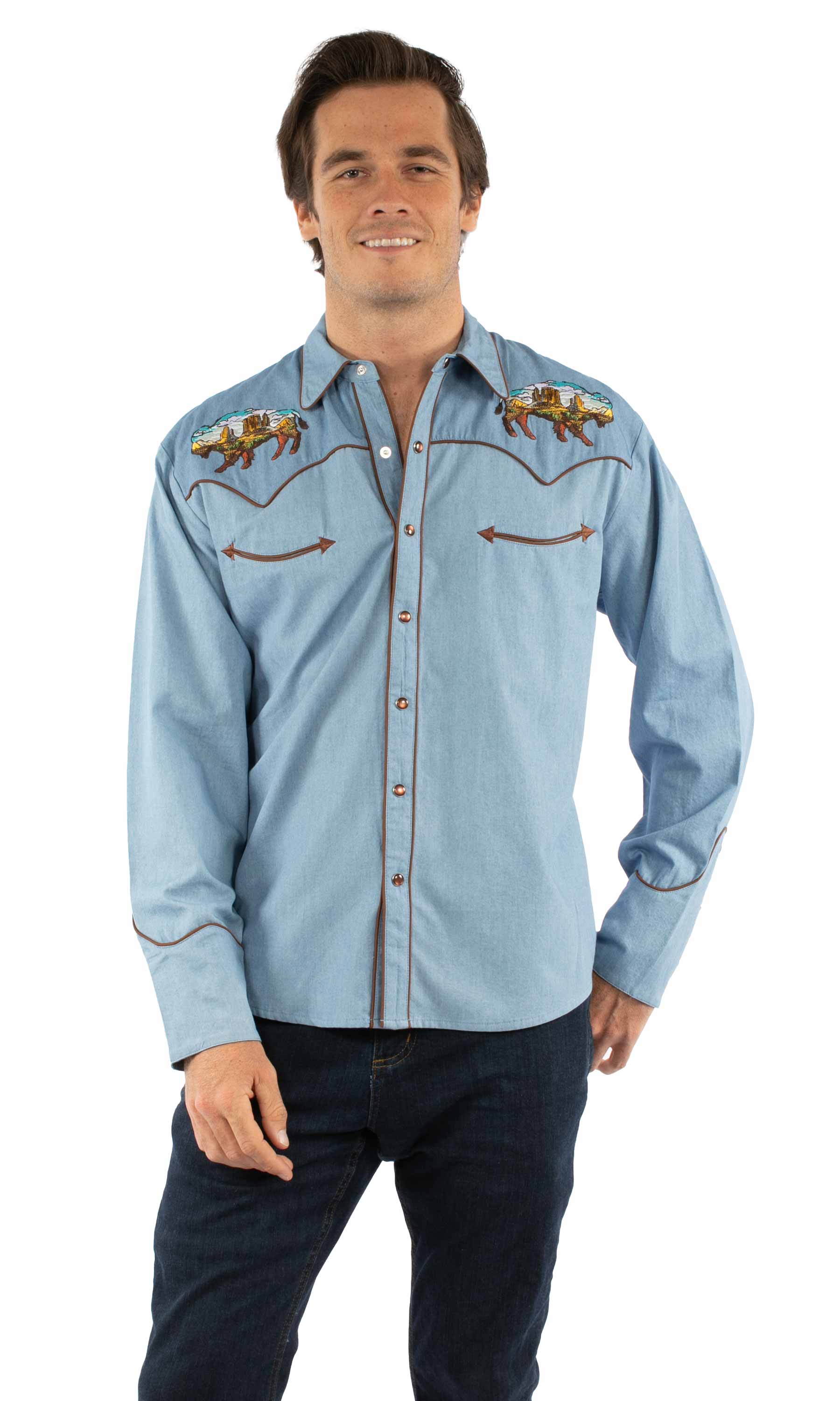 Scully Men’s Buffalo Desert Embroidered Western Shirt