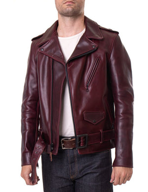 Schott P613S Men's Perfecto Steerhide Motorcycle Jacket - Burgundy - Dudes Boutique