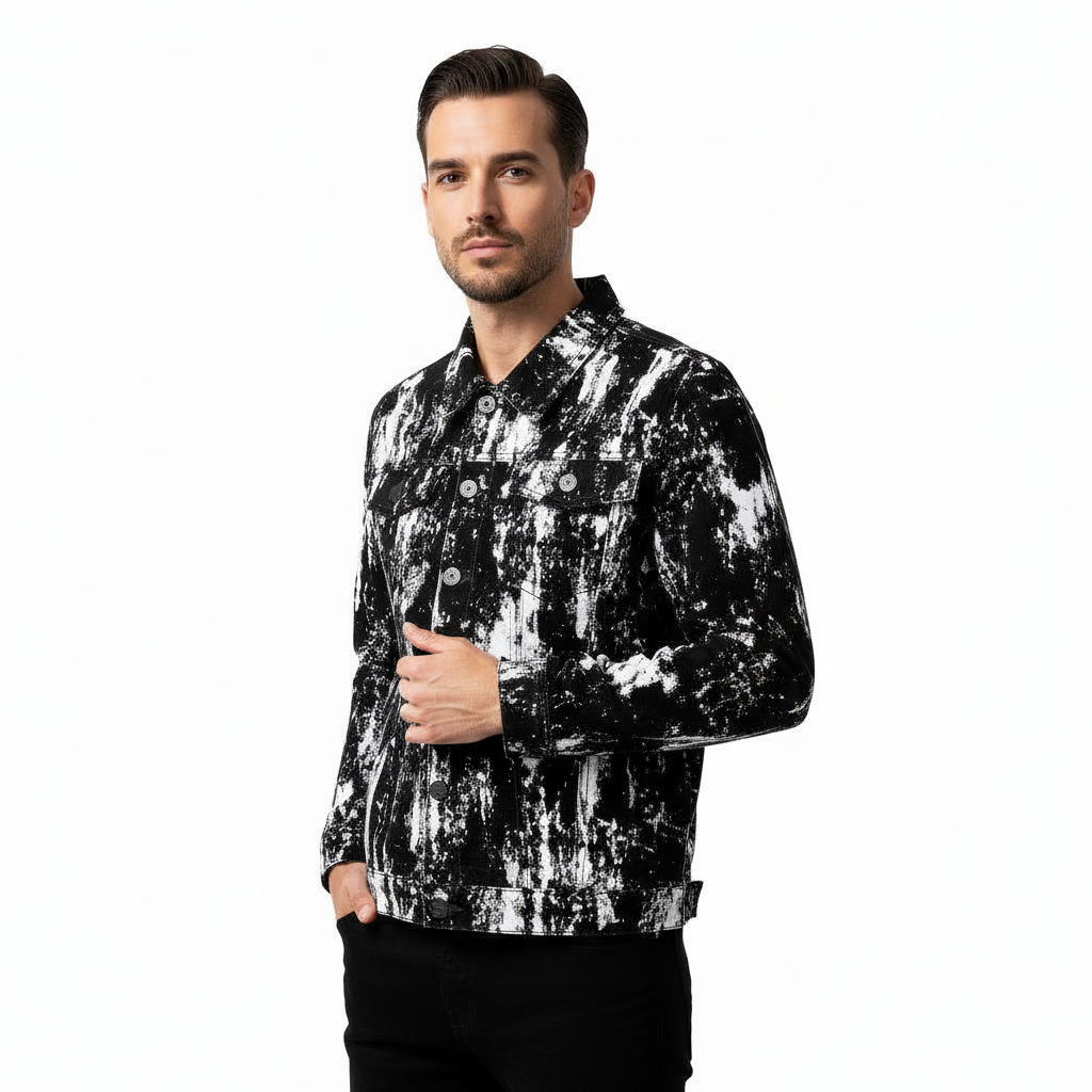 Flocked Eclipse Denim Jkt – Century Penthouse BLACK