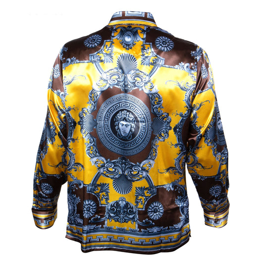 Prestige Canary Royal Greek Key Button Up Shirt - Dudes Boutique