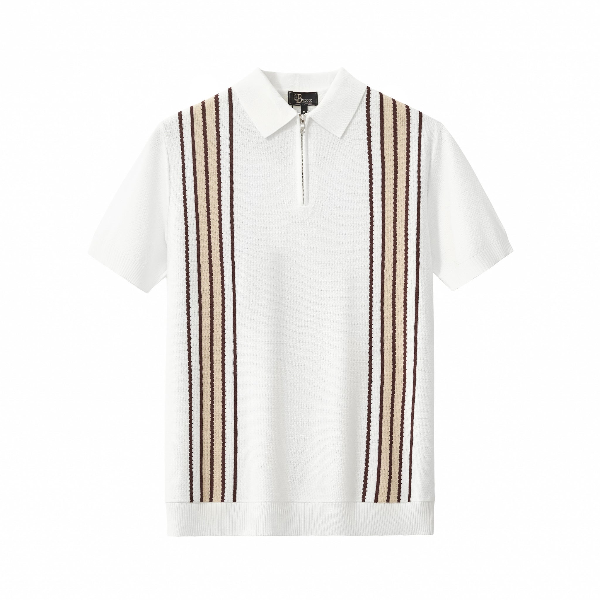 Retro Stripe Zip Knit Polo WHITE/KHAKI