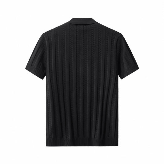MetroLine Button Knit Polo BLACK