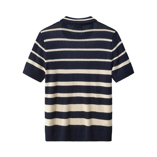 Regatta Mesh Stripe Knit SS Shirt NAVY
