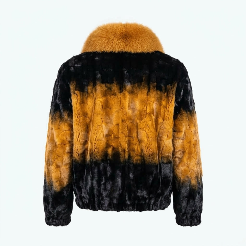 Kashani Whisky Fade Diamond Cut Mink Coat / Fox Fur Collar