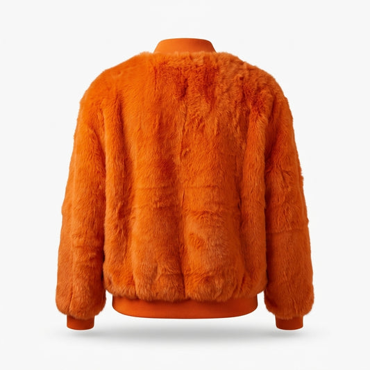 Kashani Men's Orange Rabbit Fur Bomber Jacket